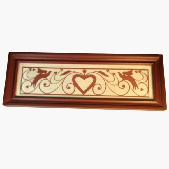 Framed Wooden Folk Art Heart Bird Wall Hanging - Picture 1 of 9
